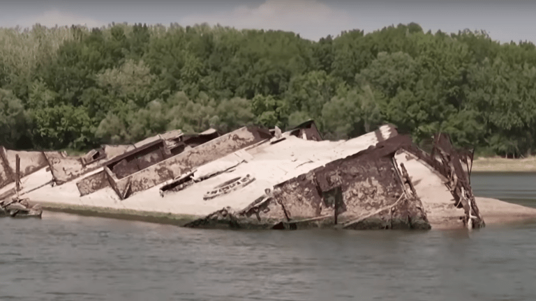 A fleet of Nazi warships has risen from a drought-stricken river in Europe