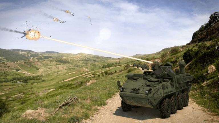 DE M-SHORAD Stryker vehicle