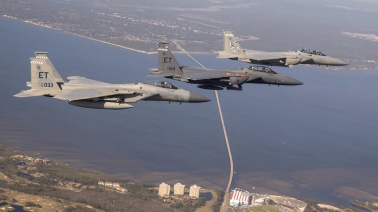 Members of the 85th Test & Evaluation Squadron fly the F-15EX in 2021. (photo by Tech. Sgt. John Raven/U.S. Air Force)