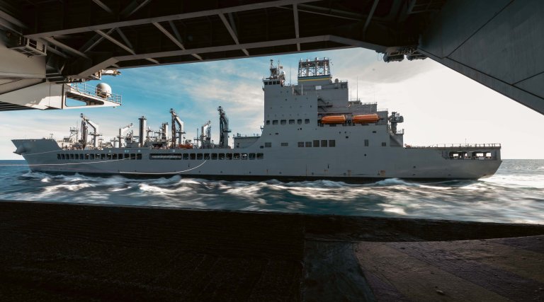 The John Lewis-class replenishment oiler USNS Harvey Milk (T-AO-206) conducts a replenishment at sea with the world’s largest aircraft carrier, USS Gerald R. Ford (CVN 78), December 13, 2024. Gerald R. Ford is the flagship of the Gerald R. Ford Carrier Strike Group. USS Gerald R. Ford is currently underway in the Atlantic Ocean to further develop core unit capabilities. (U.S. Navy photo by Mass Communication Specialist 2nd Class Maxwell Orlosky)
