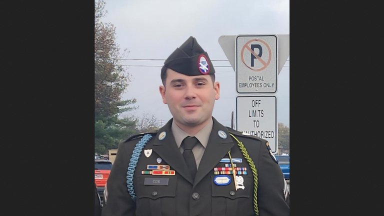 Sgt. Aaron Cox with the 101st Airborne stands in full dress uniform.